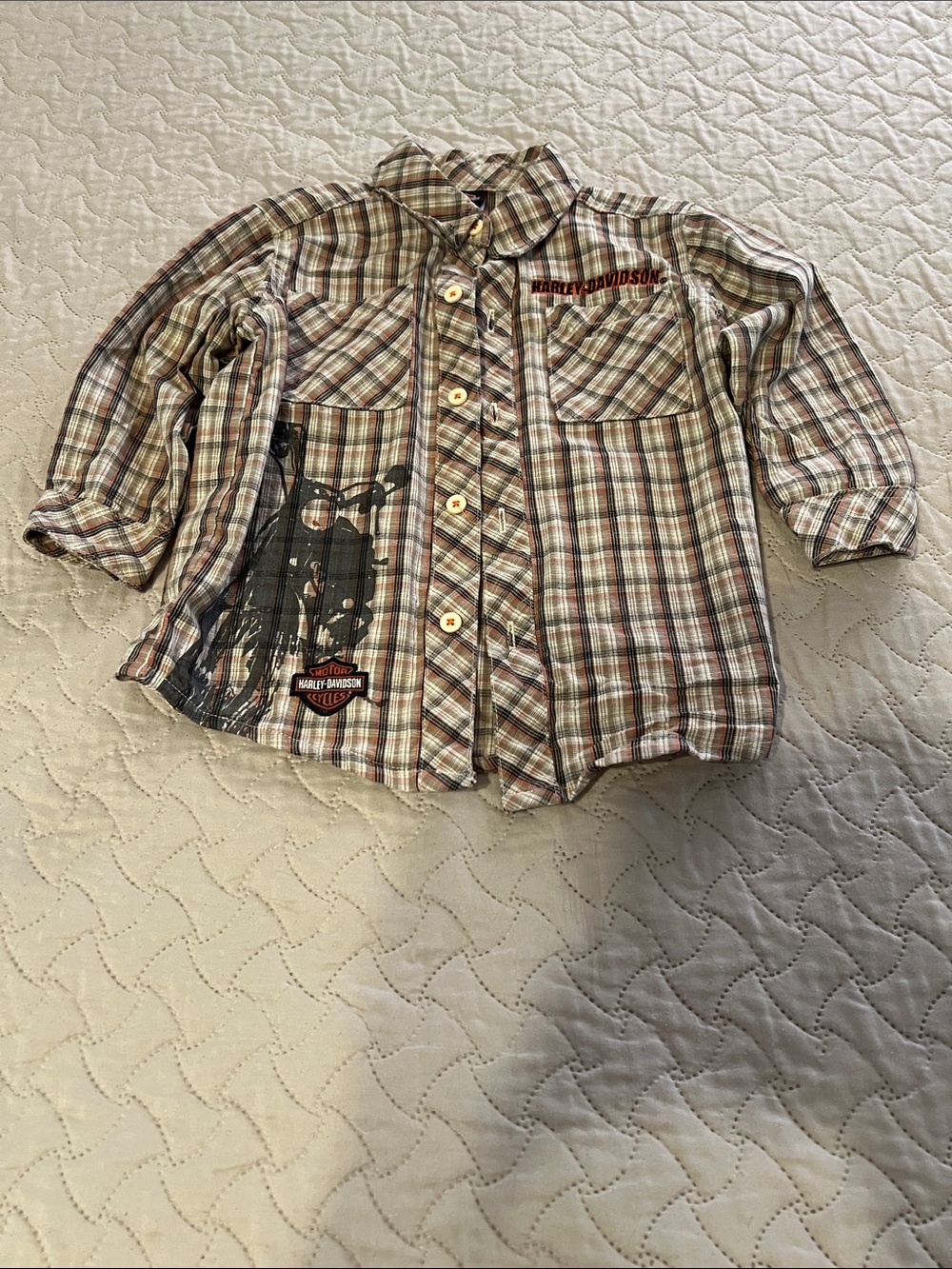 Harley-Davidson Boys' Plaid Button-Up Shirt in Brown